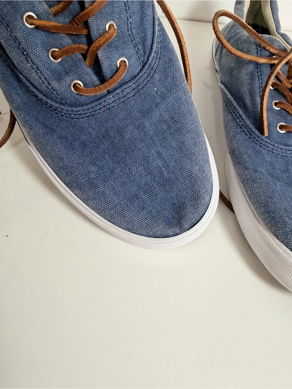Sperry Denim Blue Canvas Low-Top Sneakers with Brown Laces